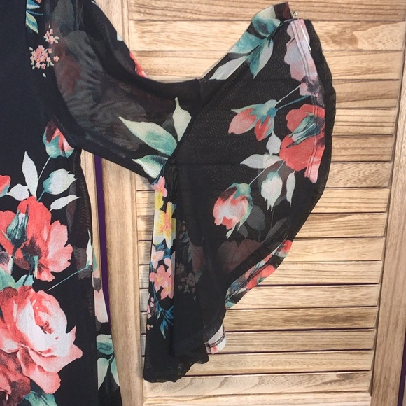 MTS Floral Flare Sleeves Lined Blouse Size Med Retro Boho Red Green Pink Black - Picture 5 of 8